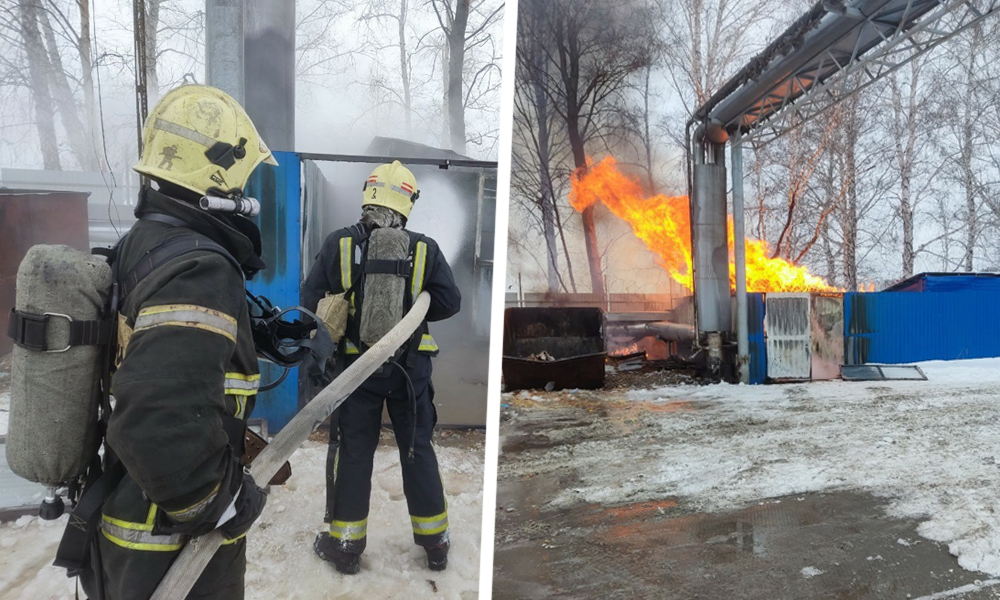 В посёлке Омском загорелось сооружение, в котором находились 84 газовых баллона 